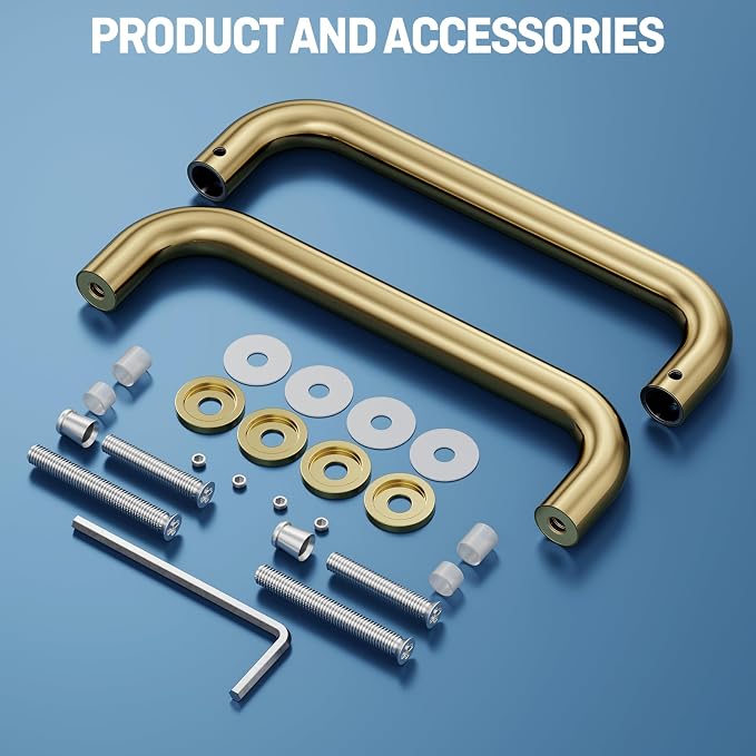 Ranbo Polished Gold 8" CTC Tubular Back-to-Back Shower Door Handle,Heavy-Duty 1.0mm Thick 304 Stainless Steel,for 1/4"- 1/2" Thick Glass and 1-3/8" - 2-1/6" Thick Wooden or Metal Doors