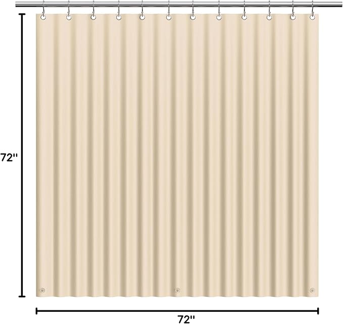 EHZNZIE Beige Shower Curtain Liner 72x72, PEVA Waterproof Bath Curtain, No Chemical Smell, 3 Weighted Magnets, Durable with Rustproof Metal Grommets