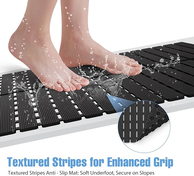 Shower Mat Non-Slip Bath Mat for Tub and Shower Stall,236 Suction Cups with Drain Holes, Quick Dry Machine Washable, Extra Grip for Stand Up Showers, Bathroom Essentials 24x24 Inch(Black)