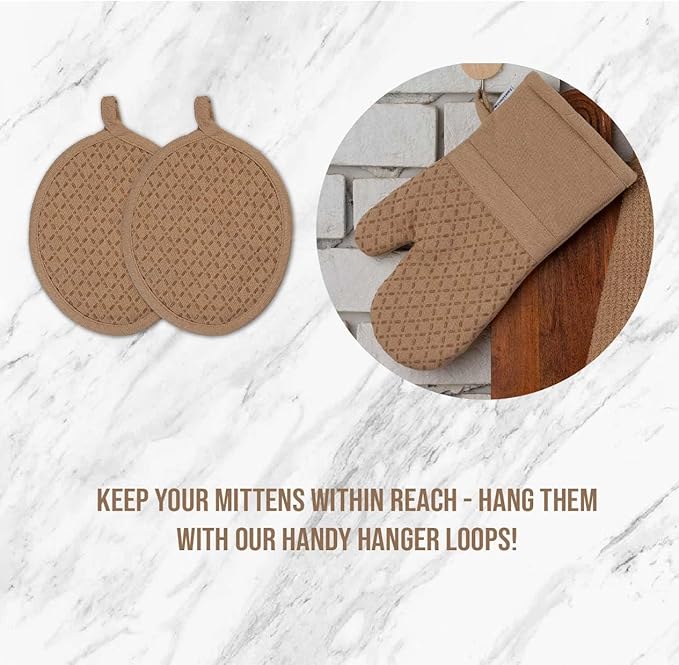 LANE LINEN 16 Piece Kitchen Dish Cloths Set - 100% Cotton Dish Towels, Heat Resistant Kitchen Mittens and Pot Holder Set, Reusable Dish Rags for Washing Dishes, Dish Towels for Kitchen Drying - Beige