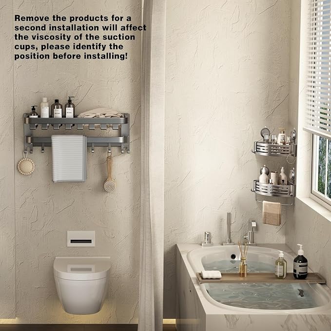 VOLPONE Shower Caddy Corner Suction Cup Shower Shelf Corner No Drilling Bathroom Shower Organizer Storage Rack Adhesive (1-Pack, gray)