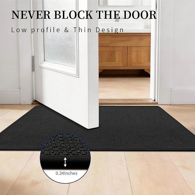 YIHOUSE Black Bathroom Rugs Sets 2 Piece, Quick Dry Thin Bath Mat, Non Slip Absorbent Machine Washable, Bath Rugs for Bathtub Sink Home Decor (17"x24" + 17"x32")