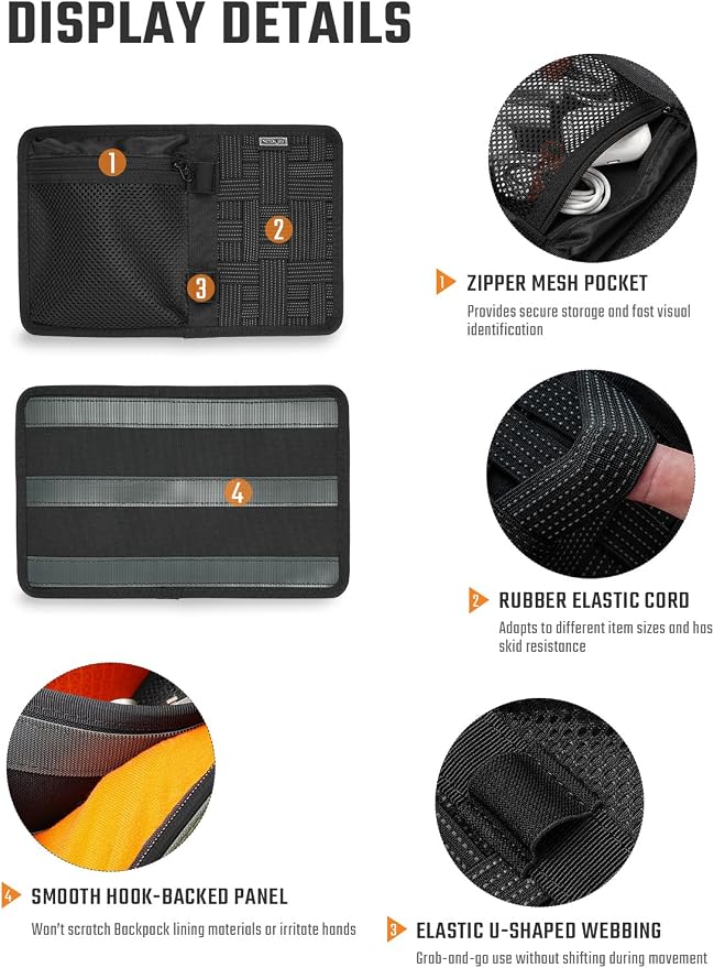 TACTICAL_GEEK EDC Organizer Board, Anti-Slip Elastic Woven Board, Utility Bag Insert Panel for Small Gear, Backpack Accessories (TCM10-Black)