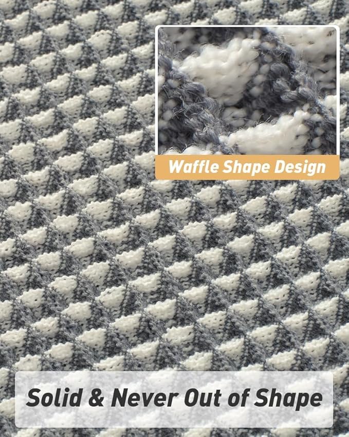 Upgraded Waffle Runner Rug Super Absorbent Non Slip Bath Mats for Bathroom Washable Bathroom Runner Rug with Tassels, Ideal for Hallway Bedroom Laundry Room, Dark Grey & Cream, 2' x 5'(24" x 60")