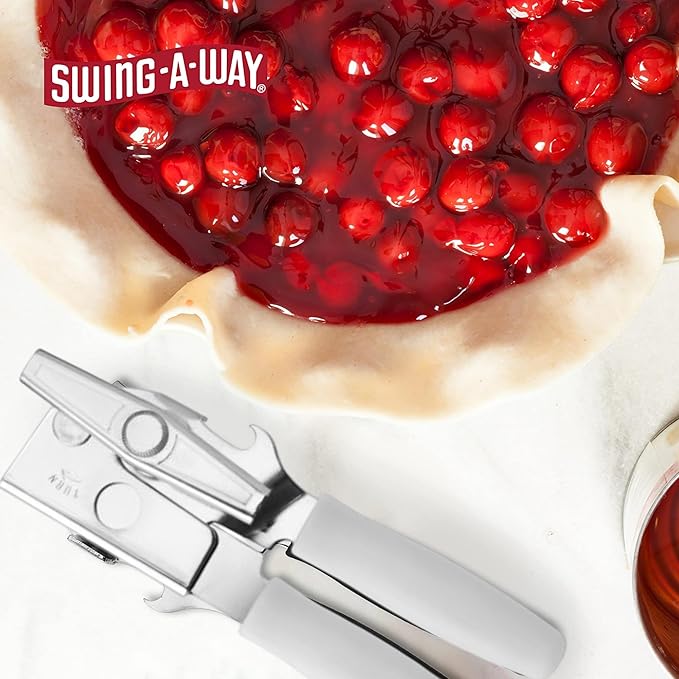 Swing-A-Way 8.6" Portable Can Opener with Sharp Blade, Manual Handheld, 2-in-1 Can & Bottle Opener, Made of Steel, Easy Turn Knob, Kitchen Essential for Cans, Bottles & Jars - 2-Pack (White & Black)