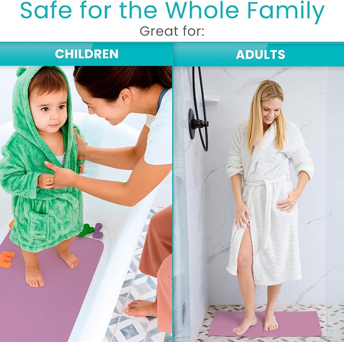 Vive Non-Slip Bath Mat with Suction Cups - 28" x 16" Extra Large Rubber Mat for Safety & Comfort - Patented Grip Prevents Slips and Falls for Kids, Elderly, Men, Women - XL Non Skid Shower & Tub Cover