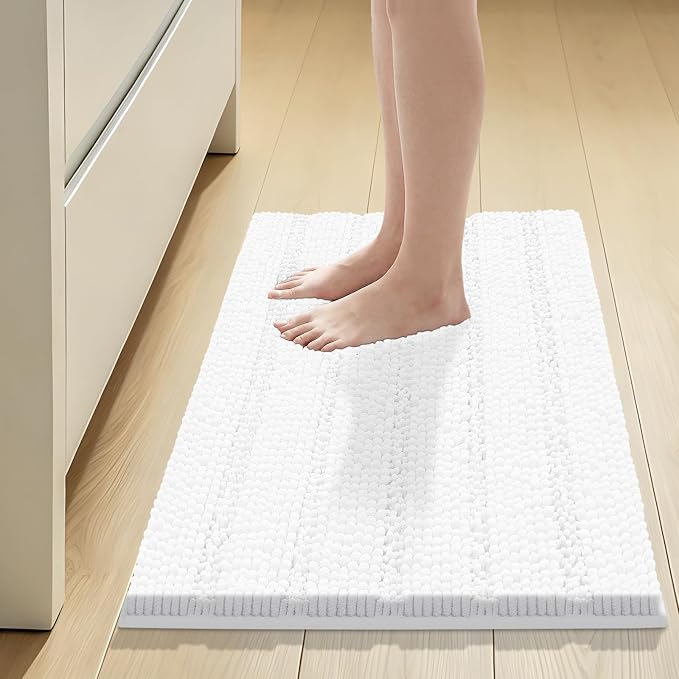 Bcoimo 30"×20" Chenille Bath Mat – Non-Slip with Backing Bath Rug Ultra-Absorbent and Machine Washable Bathroom Mat Quick-Dry Design. Ideal for Bathroom Shower and Tub Areas
