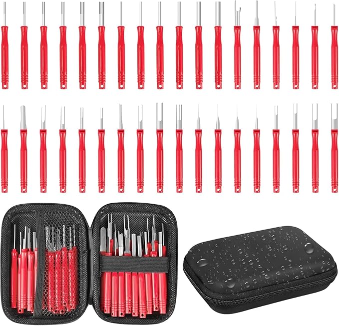 Terminal Removal Tool Kit 36 Pcs Depinning Tool Electrical Connector Pin Removal Tool Kit Pin Extractor Tool Set Wire Terminal Release Tool for Automotive Car Household Devices - Red