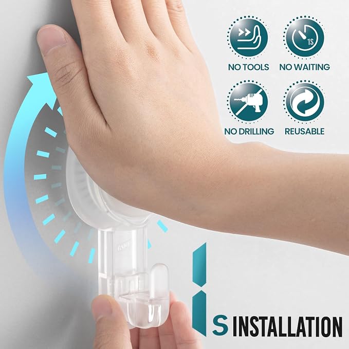 TAILI 4 Pack Powerful Suction Cup Shower Hooks for Towel, Loofah, 360° Rotatable Damage-free Hanging Versatile Wall Hooks for Inside Bathroom, Decoration, Removable Suction Holders, Easy to Use, Clear