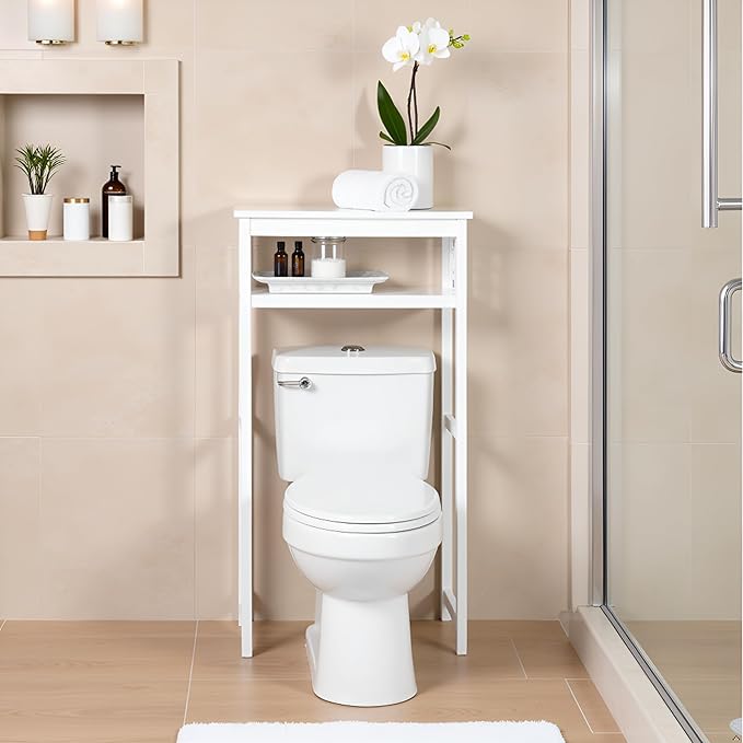 Derby Over-the-Toilet Storage Shelf – 44" Tall Modern Bathroom Space Saver with Open Shelves – Freestanding Organizer Rack for Toiletries & Towels by Alaterre Furniture (White)