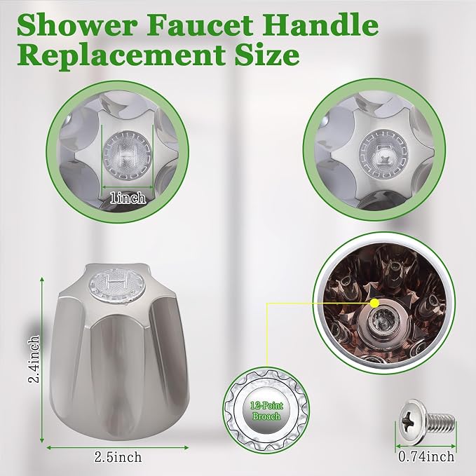 Shower Knob Replacement Compatible with Price Pfister Contessa & Windsor Tub and Shower Faucet Shower Knobs, Shower Knobs 2 Piece Replacement for Pfister Shower Handle Replacement (Brushed)
