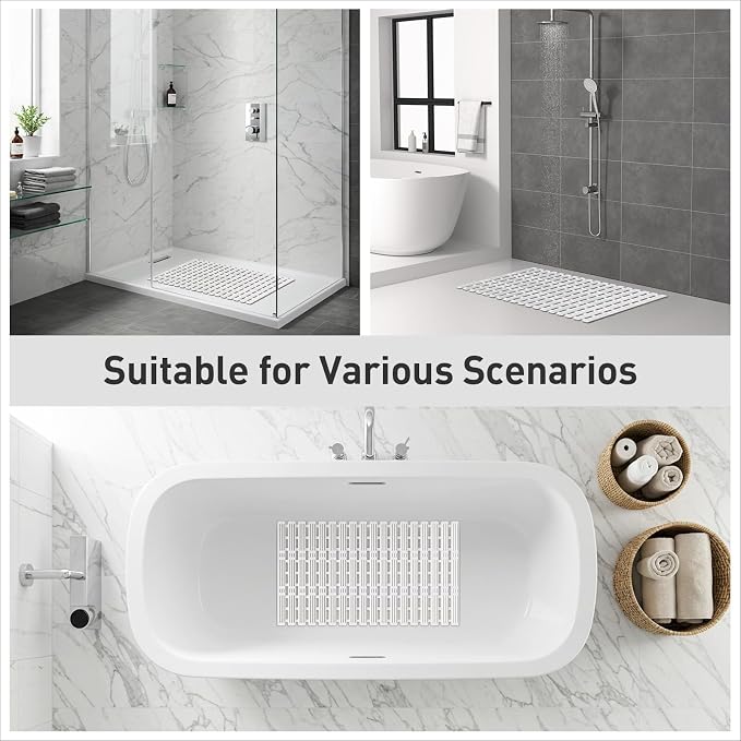 XIYUNTE Shower Mat Non Slip Bath Mat for Tub - 27 X 16 Inch TPE Bathtub Mat Non Slip Shower Mats for Inside Shower, Bath Tub Mat with Powerful Suction Cup, Easy to Cut and Dry, White