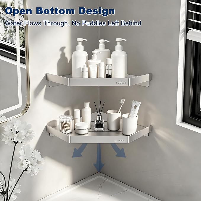 NearMoon Bathroom Shower Caddy 2 Pack, 304 Stainless Steel Shower Organizer, Screw Mounted (Diamond Corner Shelf, Chrome Finish)