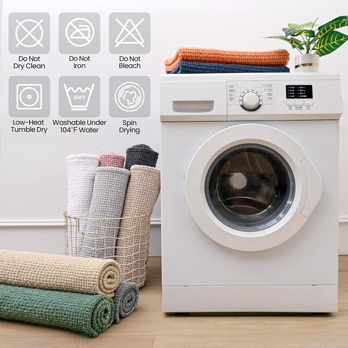 DEXI Bathroom Rugs 24x16, Non Slip Washable Bath Mat, Absorbent Chenille Bathmat, Ultra Soft Thick Carpet for Tub Shower Floor, White