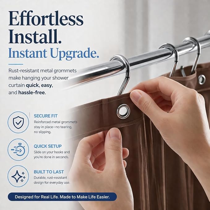 EHZNZIE Brown Shower Curtain Liner 72x72, PEVA Waterproof Bath Curtain, No Chemical Smell, 3 Weighted Magnets, Durable with Rustproof Metal Grommets