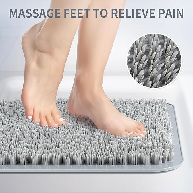 Yolife Shower Foot Scrubber Mat, Anti-Slip Bath Mat with Scrub Bristles, Soft Shower Foot Massager with Strong Suction Cups for Soothe Achy Feet, 25.6" x 13.4"