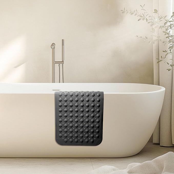 WarmSnow Non Slip Shower Mats for Inside Shower 15 x 27.5 Inch, TPE Bathtub Mat Non-Slip, Bath Mat for Tub with Suction Cups, Drain Holes Bath Tub Mat for Bathroom, Dark Gray