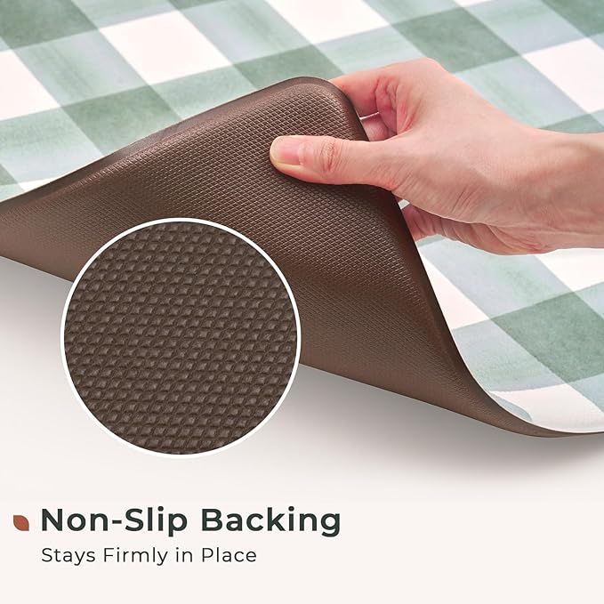 FRESHMINT Modern Farmhouse Plaid 2 Piece Set Kitchen Mats for Floor Anti Fatigue Waterproof & Non-Skid Kitchen Rugs Cushioned Kitchen Mat for Standing Washable Comfort Desk Kitchen Runners