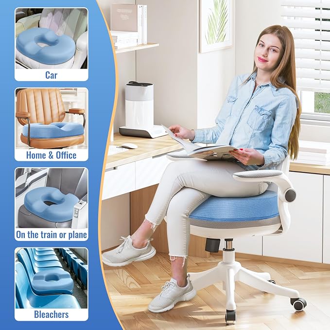 CloudBliss Donut Pillow Stadium Seat Cushion for Tailbone Pain Relief and Hemorrhoids, Memory Foam Seat Chair Cushion, Portable Seat Cushions for Bleachers, Car, Home & Office
