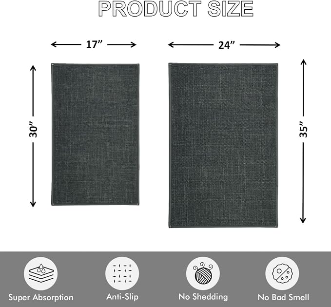 Maximum Non-Slip Indoor Door Mat, Long-Lasting, Soft & True Color with Rubber Backing, Washable & Stain-Resistant Entryway Mats with Powerful Dirt Trapper for Various Entrance, 17''x29'', Gray