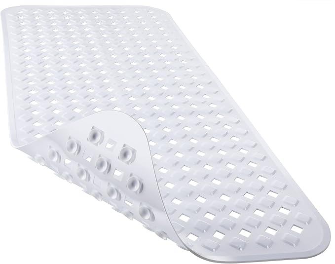 Yimobra Bathtub Mat Non Slip, 35"X16" Shower Mat with Strong Suction Cups & Drain Holes, Long Anti Slip Bath Tub Mat for Inside Shower, Machine Washable Fast Drying, Bathroom Essentials, White