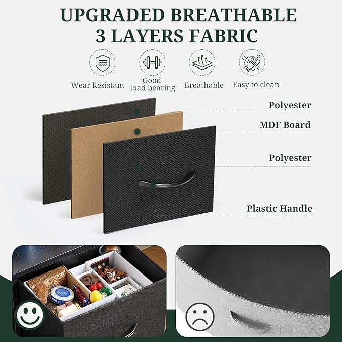 5-Drawer Dresser for Bedroom, Anti-Tip Wide Storage Organizer Fabric Chest of Drawers TV Stand for 45" TV with Wooden Top and Metal Frame for Closet, Living Room, Hallway, Entryway, Black