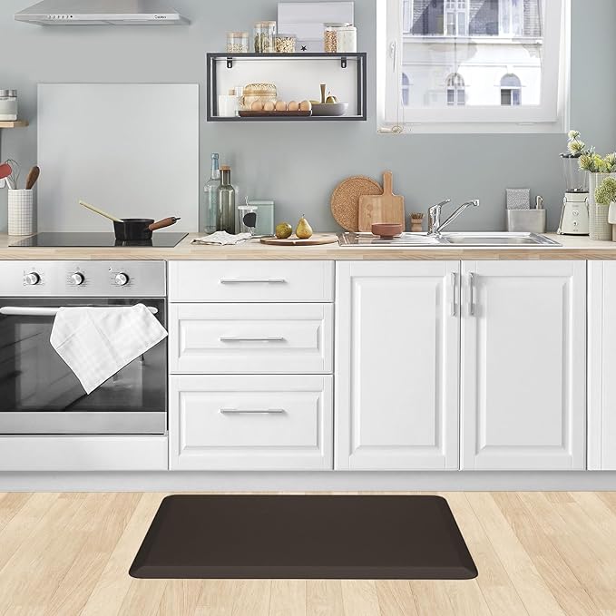 KitchenClouds Kitchen Mat Cushioned Anti Fatigue Rug 17.3"x28" Water Resistant Non Slip Standing Desk Mat Comfort Floor Mats for Kitchen House Sink Office (Chocolate)