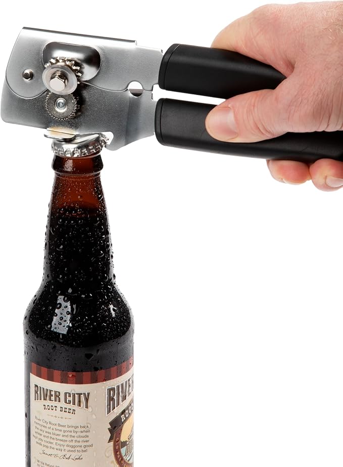 PL8 Can Opener - Stainless Steel Cutting Wheel for smooth edge, Ergonomic Soft-Grip Handles, Built-In Bottle Opener, Durable and Easy to Clean Kitchen Tool