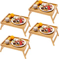 Fibogollo 4 Pack Bamboo Bed Tray Table with Folding Legs,Breakfast Trays,Serving Tray for Food and Snack,Laptop Trays for Working(Natural)