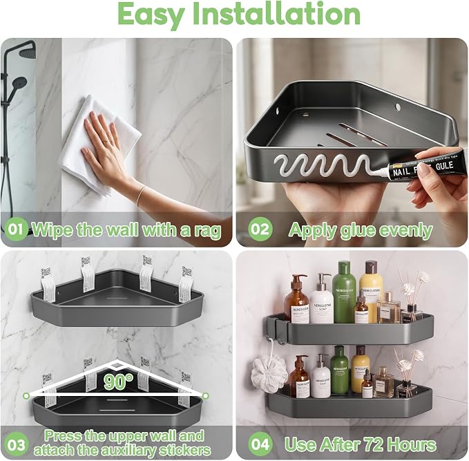 Shower Caddy Hanging, 2 Pack Never Rust Shower Organizer Hanging, Aluminum Shower Racks for Inside Shower with Hooks for Razor, Bathroom Organizers and Storage with Soap Holder, Grey