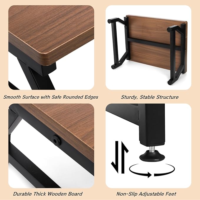 Wooden Step Stool for Adults Seniors, Heavy Duty Stools for High Bed with Adjustable Non-Slip Feet, One Step Foot Stool for Bedroom Living Room Bathroom Kitchen, Hold Up to 220 lb, Brown