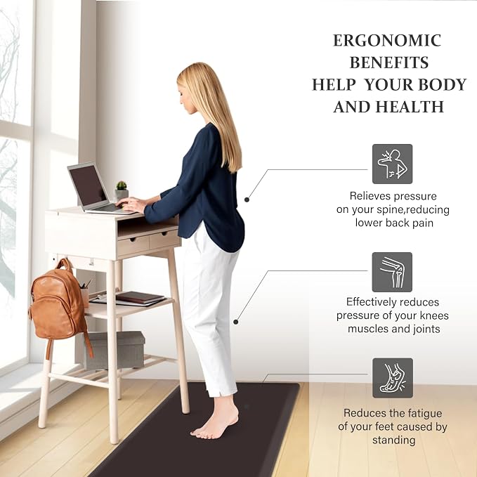 HappyTrends 2 PCS Kitchen Mat Cushioned Anti-Fatigue Floor Mat, Heavy Duty Ergonomic Comfort Foam Standing Mat, 20"x30"+20"x60",Chocolate