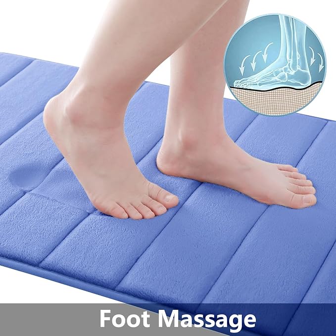 Buganda Memory Foam Bath Mat, 60" x 24", Ultra Soft and Non-Slip Bathroom Rugs, Water Absorbent and Machine Washable Bath Rug Runner for Bathroom, Shower, and Tub, Cornflower Blue