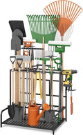 Sttoraboks Garden Tool Organizer Rack Up to 39 Tools, Heavy-Duty Steel Yard Tool Organizer for Garage Storage with 12 Hooks, Broom Holder & Garden Tool Rack for Shed, Patio, Outdoor Storage, Black
