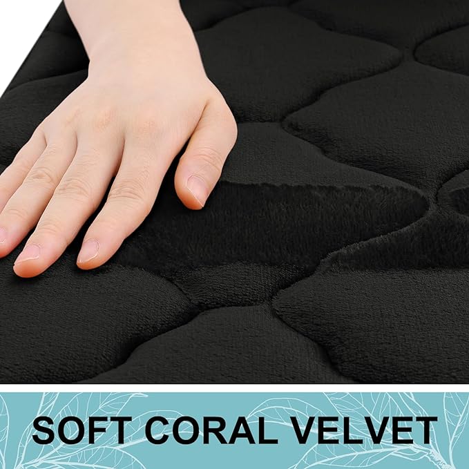OLANLY Memory Foam Bath Mat Rug 59x34, Ultra Soft and Absorbent Bathroom Rugs, Non-Slip, Comfortable, Machine Washable Bath Carpet for Bathroom Floor, Tub, Shower and Home Decor Accessories, Black