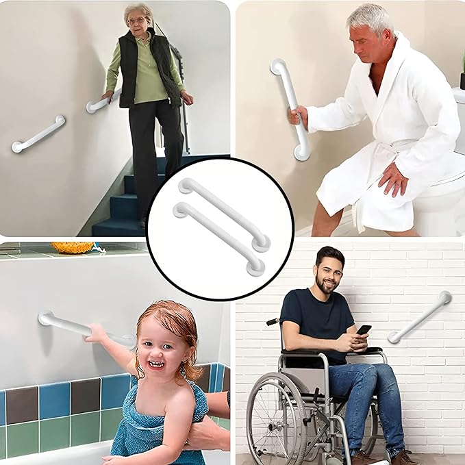 Shower Grab Bar, 2 Pack 12 Inch White Bathroom Grab Bar, 1.25" Diameter 304 Stainless Steel Anti-Slip Grab Bars for Bathtubs and Showers, Handicap Shower Grab Bar for Seniors Elderly