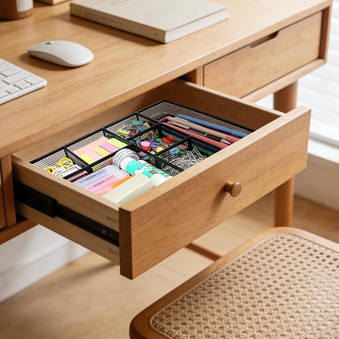 shenee Desk Drawer Organizer Tray,Drawer Organizer for Office and Home,Desk Organizer with Drawers,7 Compartments,Non-Slip Desk Organizers (Black, 12.3" L x 8.3" W x 1.8" H)
