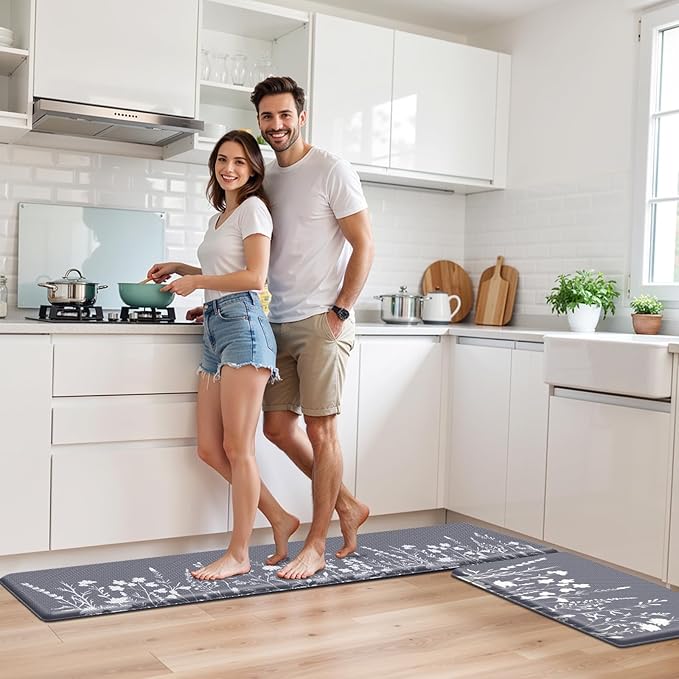 Kitchen Mats for Floor, Kitchen Rugs Sets of 2, Cushioned Anti Fatigue Mats for Kitchen Floor, Non-Slip Kitchen Decor, Water Resistant Kitchen Rug for Home, Kitchen, 17.3"x30"+17.3"x70"