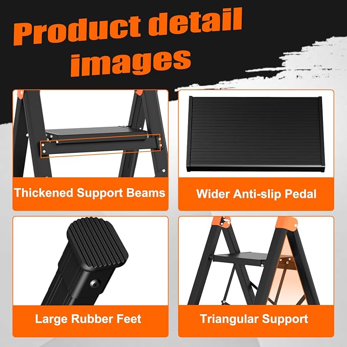 4 Step Ladder with Single-Handrail,Lightweight Aluminum 4 Step Ladder,600lbs Max Load Heavy Duty Step Stool for Kitchen,Home,Office