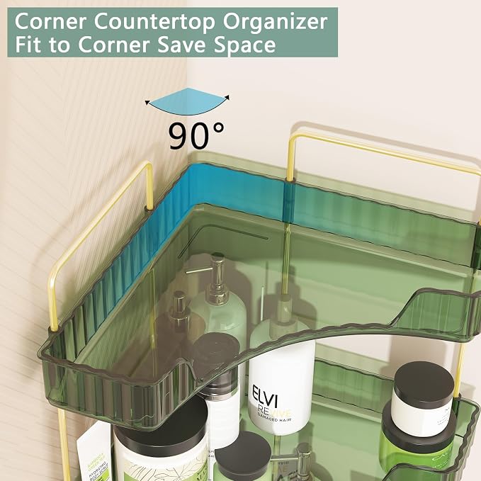 Webetop Corner Bathroom Counter Organizer, Bathroom Makeup Countertop Organizer, Corner Storage Organizers for Vanity, Bathroom，Dresser, Cosmetic, Kitchen Spice Rack Green