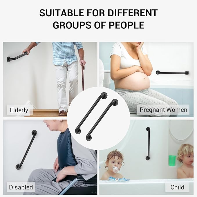 2 Pack 12 Inch Grab Bars for Wall Black, Safety Shower Grab Bars for Seniors Elderly Handicapped, Handicap Grab Bars for Shower with Concealed Screws, Tesuchan