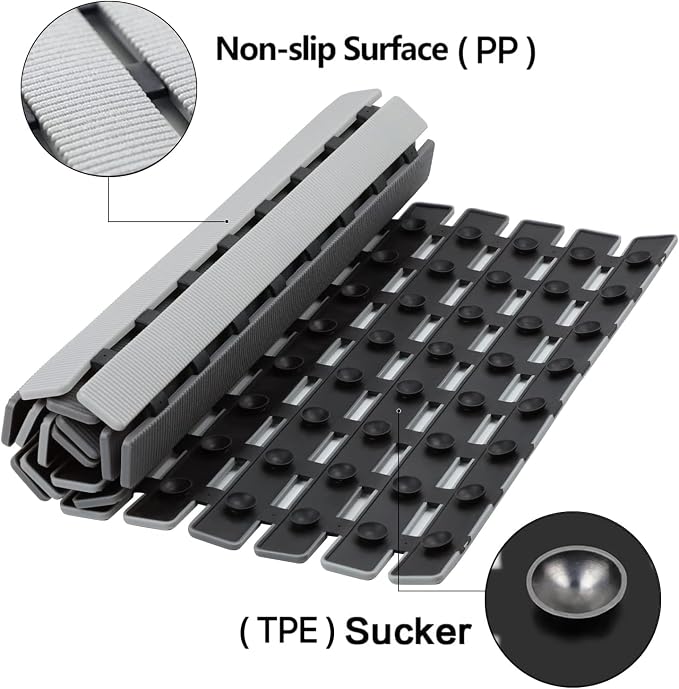 BEMISO Shower Mat Non Slip Bathtub Mat with Suction Cups and Drain Holes 27.5 x15.7 Inch Bath Mat for Tub & Shower.Easy Dry,Easy to Cut,Eco-Friendly