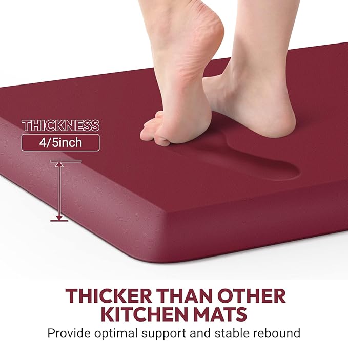 4/5 Inch Thick Kitchen Mats for Floor,Home & Kitchen Rug,Anti-Fatigue Mats,Waterproof Non-Slip Kitchen Mats,Comfort Standing Mat for Kitchen,Floor,Office,Sofa (17.3''x24'' Red)