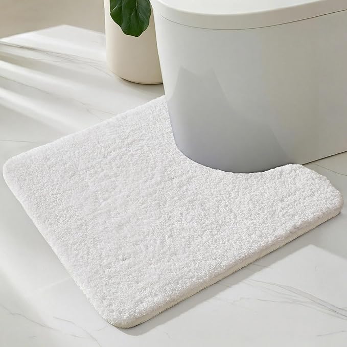TYUU Toilet Rug, Ultra Soft Toilet Rugs U Shaped Machine Washable Non Slip Absorbent Quick Dry Toilet Mat with Rubber Backing, White 20" x 24" U Shape