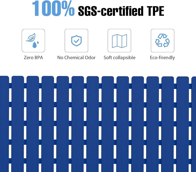 Shower Mat Non-Slip Bath Mat for Tub and Shower Stall,236 Suction Cups with Drain Holes, Quick Dry Machine Washable, Extra Grip for Stand Up Showers, Bathroom Essentials 24x24 Inch (Blue)