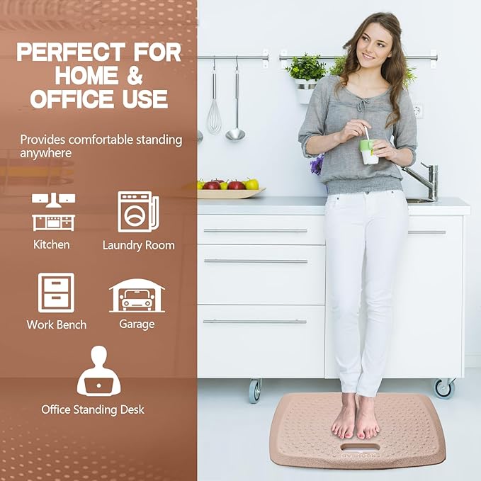 3/4 Inch Portable Anti Fatigue Standing Mat with Massage Points, Comfort Foot Standing Pad for Office Desk with Handle, Cushioned Kitchen Mat for Office & Home (Rose Gold, 17" X 22")