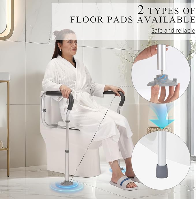 Toilet Safety Rail for Seniors, Toilet Grab Bars for Seniors and Disabled, Toilet Handles for Elderly with Adjustable Width and Height, 350 lb Weight Capacity