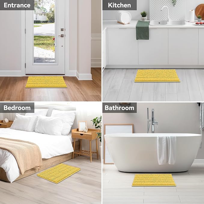 Bcoimo 24"×17" Chenille Bath Mat – Non-Slip with Backing Bath Rug Ultra-Absorbent and Machine Washable Bathroom Mat Quick-Dry Design. Ideal for Bathroom Shower and Tub Areas