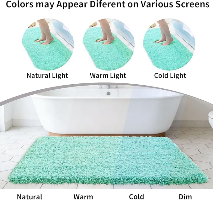 Disolla Mint Green Bathroom Rug 17x24 - Non-Slip Plush Small Bath Mat, Highly Absorbent & Ultra Soft Fluffy Floor Mat, Machine Washable for Shower and Tub