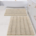 H.VERSAILTEX Bathroom Rug Sets 2 Piece Bath Mats Non Slip Thick Soft Chenille Striped Bath Rug achine Washable Shower Floor Rugs for Tub, Shower and Floor (Fog, 20" x 32"/24" x 36")